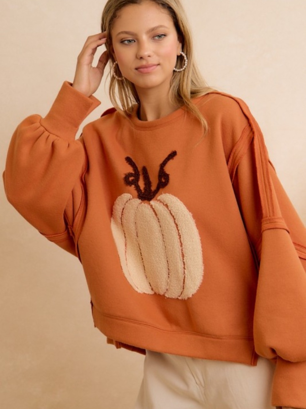 BiBi Orange Pumpkin Fall Sweatshirt NWT - Picture 2 of 11